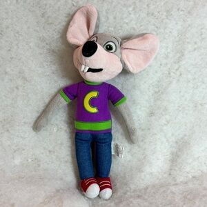 Chuck E Cheese 2013 Plush Mascot Mouse Stuffed with Purple and Green Tshirt